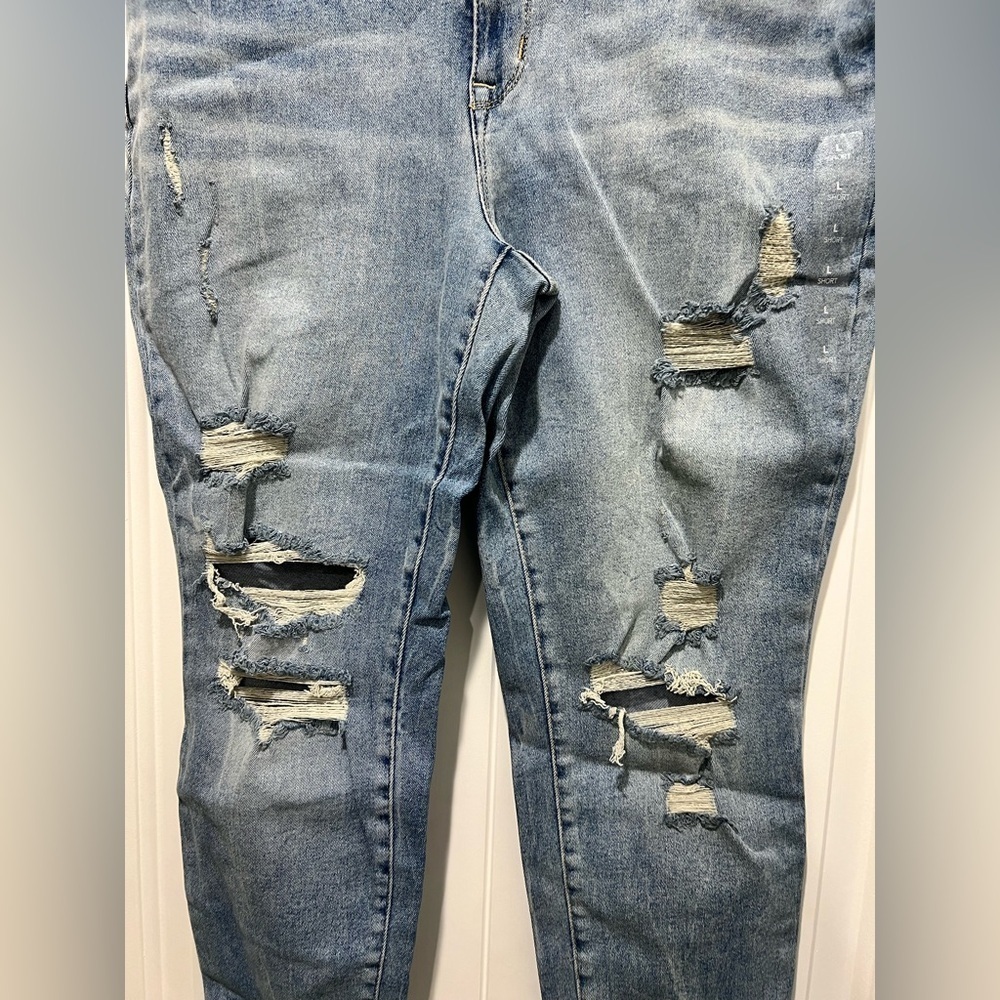 New NWT Maurice’s distressed high rise jeans jeggings denim flex L large short - Picture 5 of 11